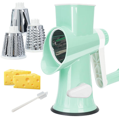 Cheese Grater with Handle,Multifunctional Rotary Cheese Grater,Kitchen Cheese Shredder Can Easily Chop Vegetables,Potatoes,Carrots,Etc.The Suction Cup is Stable and Easy to Clean (light green)