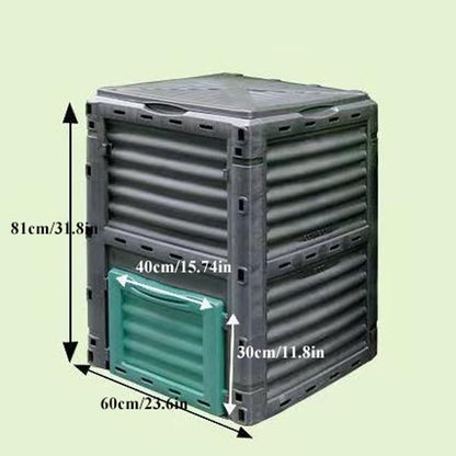 Kitchen Compost Bin,300L (80 Gallons) Compost Bin with 1kg Compost Accelerator, Large Outdoor Compost Bin with Top Top Exit Door Bottom BPA Free Material Grass Food Trash
