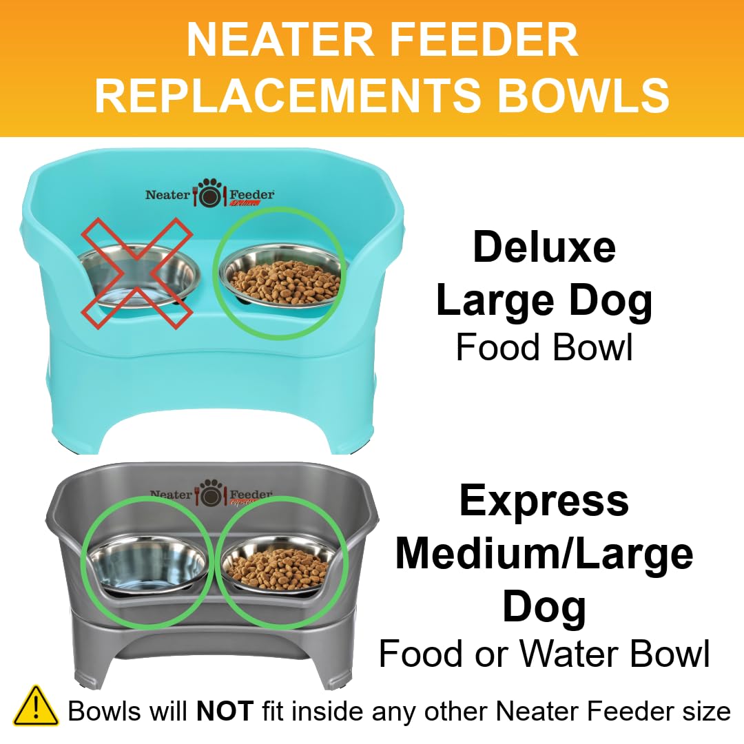 Neater Pet Brands 7 Cup (56 oz.) Stainless Steel Dog Bowls, Set of 2 Neater Feeder Replacement Bowls (M/L Express, Large Deluxe Models), Dog Food Bowl & Water Bowl, Dishwasher Safe Metal Dish for Dogs