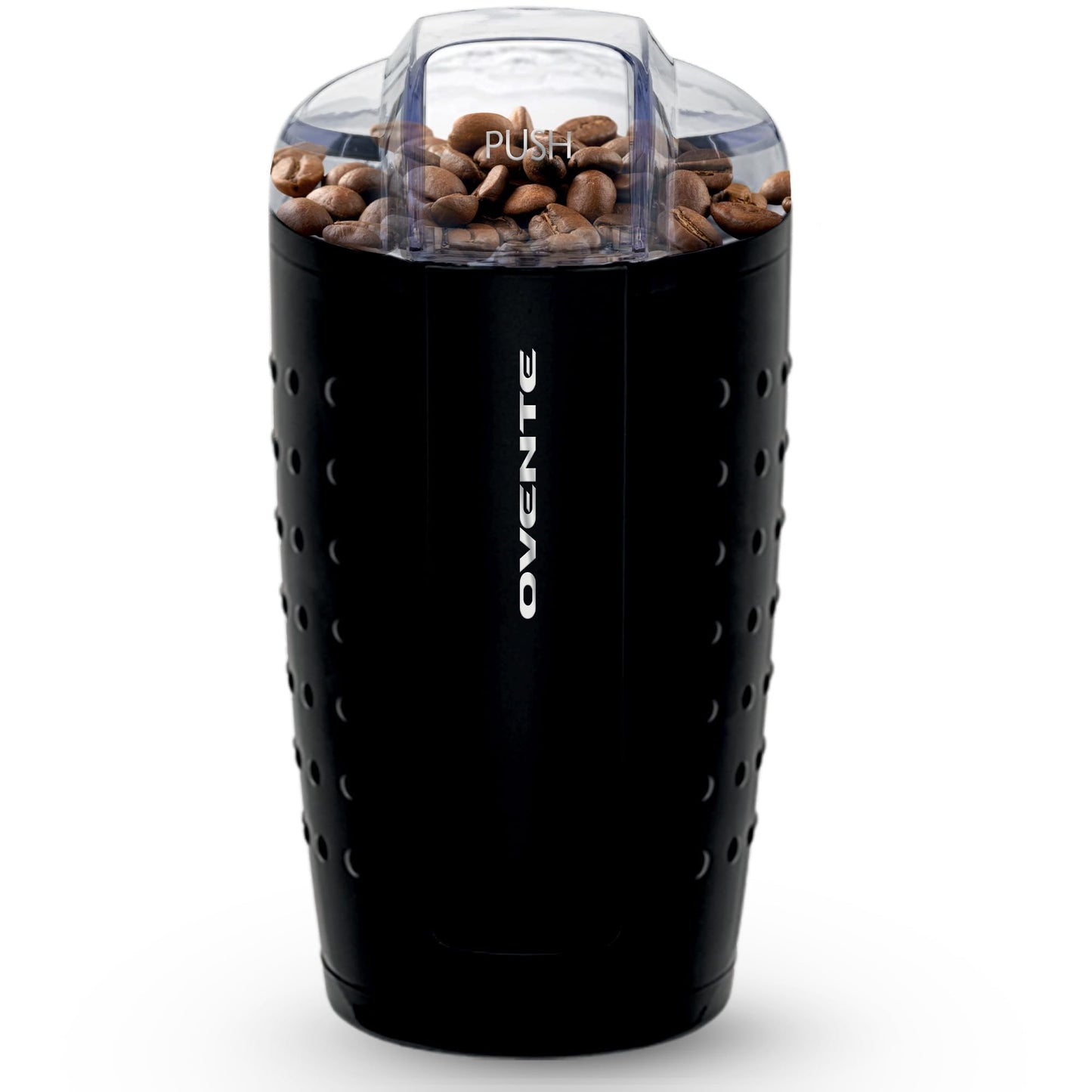 OVENTE Electric Coffee Grinder, Coffee Mill and Spice Grinder with 2.5oz Capacity, 150W Motor, One Touch Push-Button & Stainless Steel Blades for Uniform Grinding of Beans, Herb or Nuts, Black CG225B