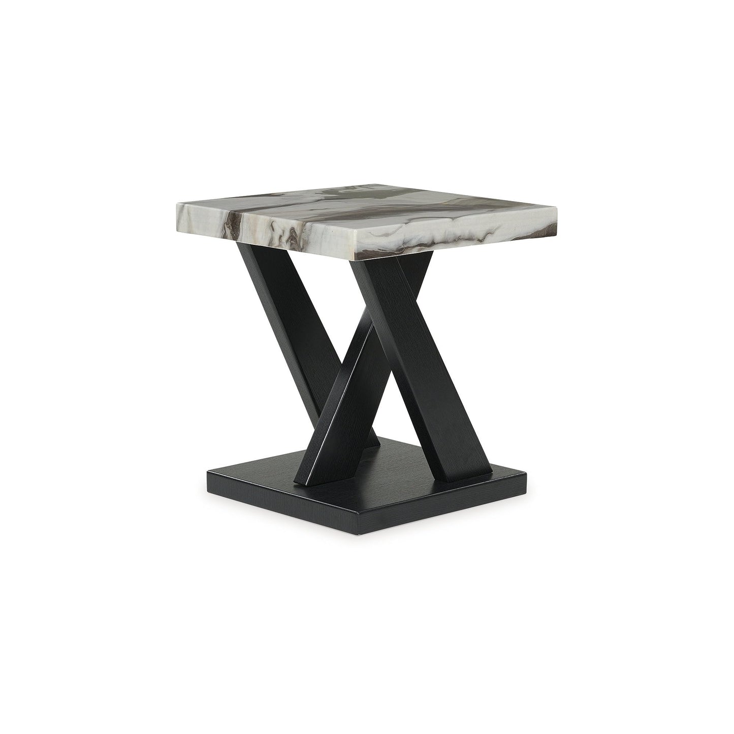 Signature Design by Ashley Cendill Contemporary Faux Marble Table with Casters, Set of 3, White & Black