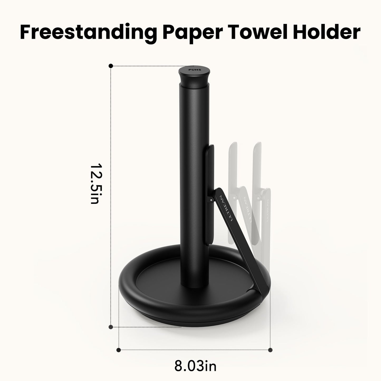 Ultrean Paper Towel Holder with Spray Bottle, Countertop Freestanding Paper Towel Dispenser with Spring-Loaded Tension Arm for One-Handed Tear, Weighted Base, Stainless Steel for Kitchen, Black