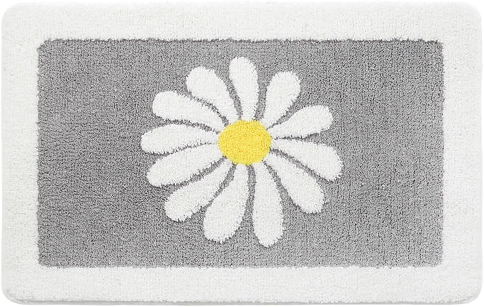 Hi Space Grey Bathroom Rugs Mat, 31.5x19.7IN, Non-Slip, Machine Washable, Cute Flower Bath Rug