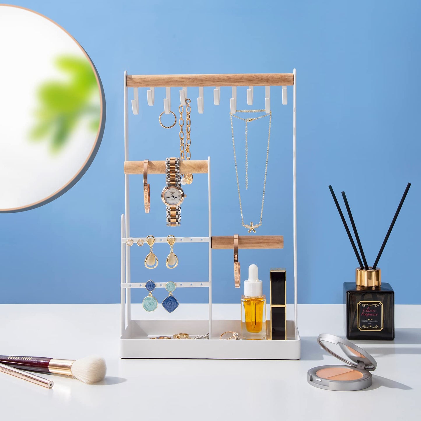 ProCase Cute Jewelry Stand, Aesthetic Jewelry Organizer for Dresser Vanity, Jewelry Holder Display for Necklaces Earrings, Gifts for Teen Girls Women, Bedroom Dorm Decor -Medium, White