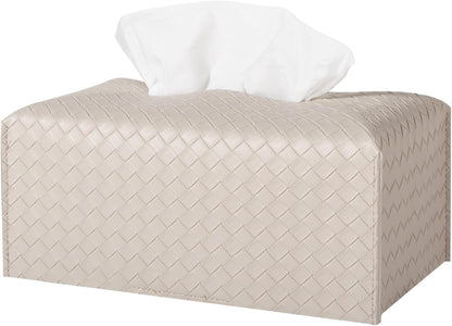 PU Leather Tissue Box Cover, Square Facial Tissue Holder, Griege Paper Organizer for Bathroom, Vanity, Tabletop, Car