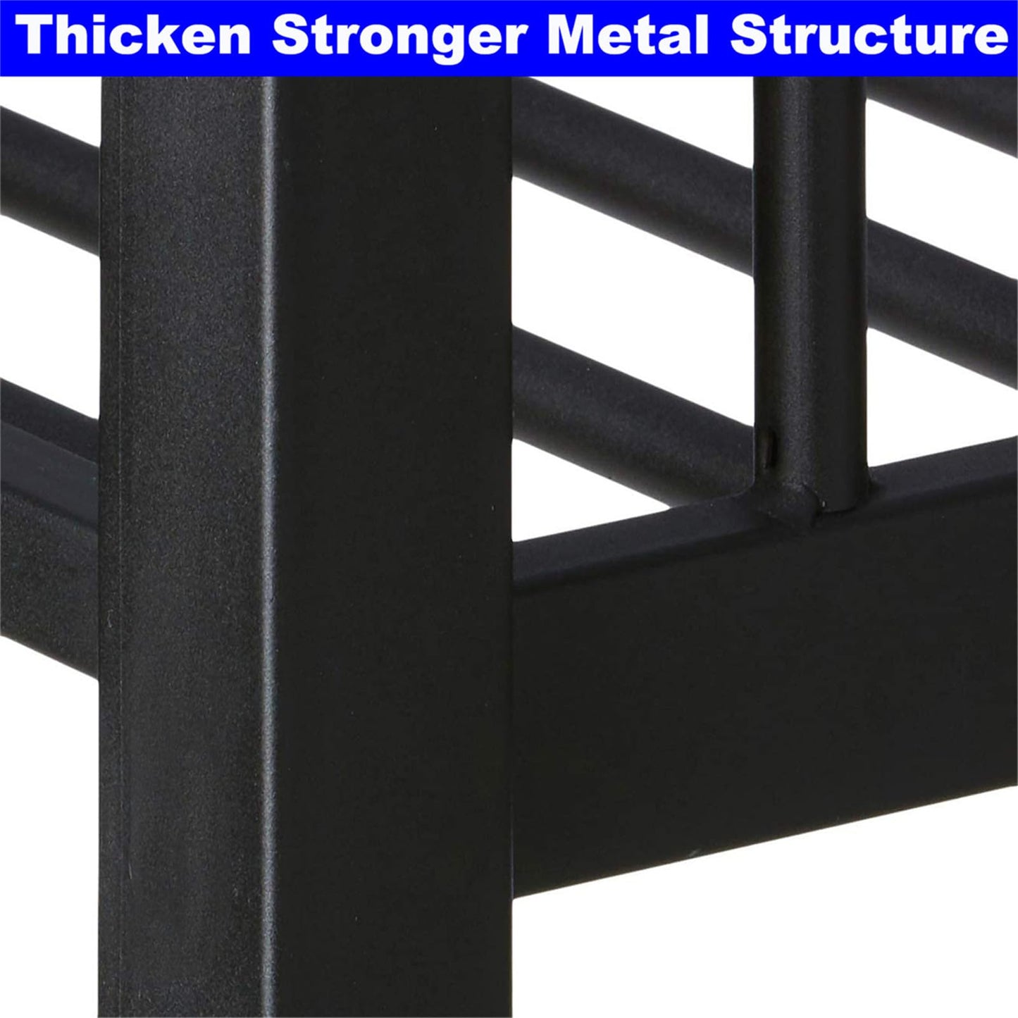 LEEKOUS Upgraded Version Heavy Duty Metal Full XL Over Queen Bunk Bed, Thicken Stronger Steel Full Over Queen Bunk Bed, Queen Size Bunkbed Frame for Adults, Easy Assembly, Black (Full XL Over Queen)
