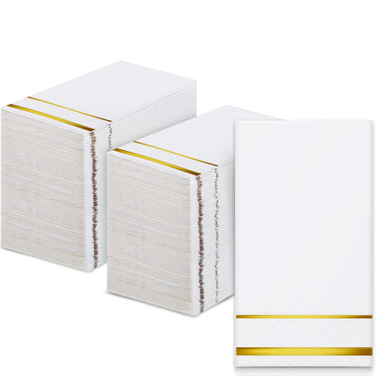 300 Pcs Disposable Guest Towels Guest Napkins Hand Towels for Wedding Graduation Bathroom Kitchen Party Dinners or Events (Gold,Stripe Pattern)