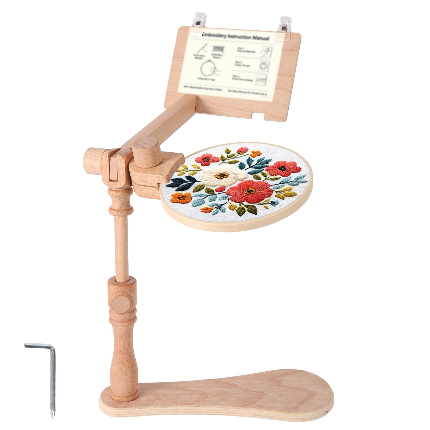 Wood Stitching Embroidery Hoop Stand, Adjustable 360° Rotatable Wooden Embroidery Holder Hands-Free Needlework Holder for Sitting/Lap Frame Cross Stitch Needlepoint Projects