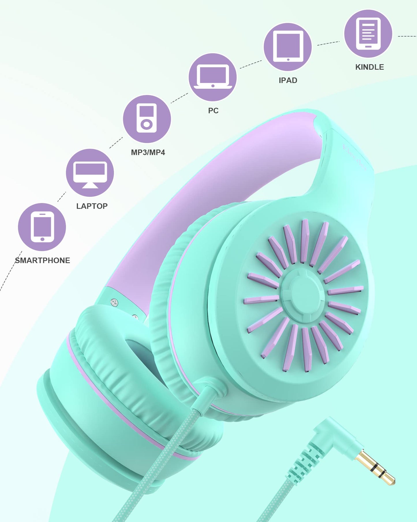 ELECDER i45 On-Ear Headphones with Microphone - Foldable Stereo Bass Headphones with No-Tangle 1.5M Cord, 3.5MM Jack, Portable Wired Headphones for School/Kids/Teens/Smartphones/Travel/Tablet - Green