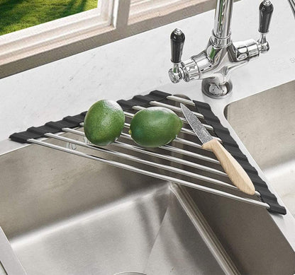 Ahyuan Roll up Dish Drying Rack Over The Sink Kitchen Roll up Sink Drying Rack Portable Dish Drainer Foldable Dish Drying Rack (Warm Gray, 17.8''X17'')