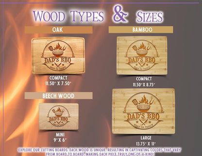 Dad Wooden Cutting Board - Father's Day Gifts for BBQ Masters - Unique Gifts for Men (Beech Wood Mini 9” X 6”)