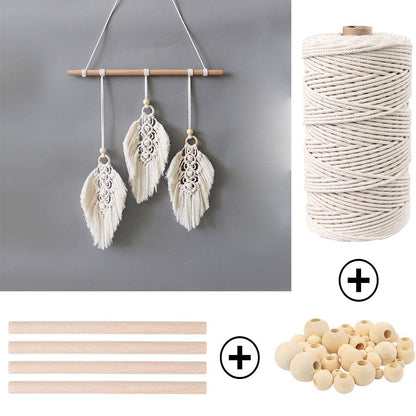 ZXCDINO 87pcs Macrame Kits for Beginners 3mm x 220yards Natural Cotton Macrame Cord Wall Hanging Kit, Macrame Supplies Best for Macrame Plant Hanger with Wooden Beads,Wooden Rings