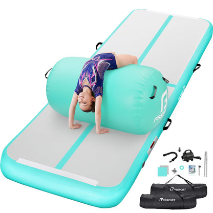 Inflatable Air Gymnastics Mat Training Mats 14ft and Air Roller 40x23.6inch with Electric Air Pump for Home Use Cheerleading Outdoor Training Park Yoga Water Beach (Green)