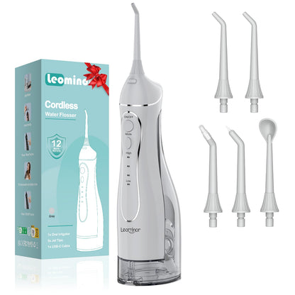 Leominor Water Flosser Pick for Teeth, 300ML Portable Oral Irrigator Upgraded Tank Removable,IPX7 Waterproof, Rechargeable Travel Teeth Cleaner, Professional Electric Flossing Machine (Pink)