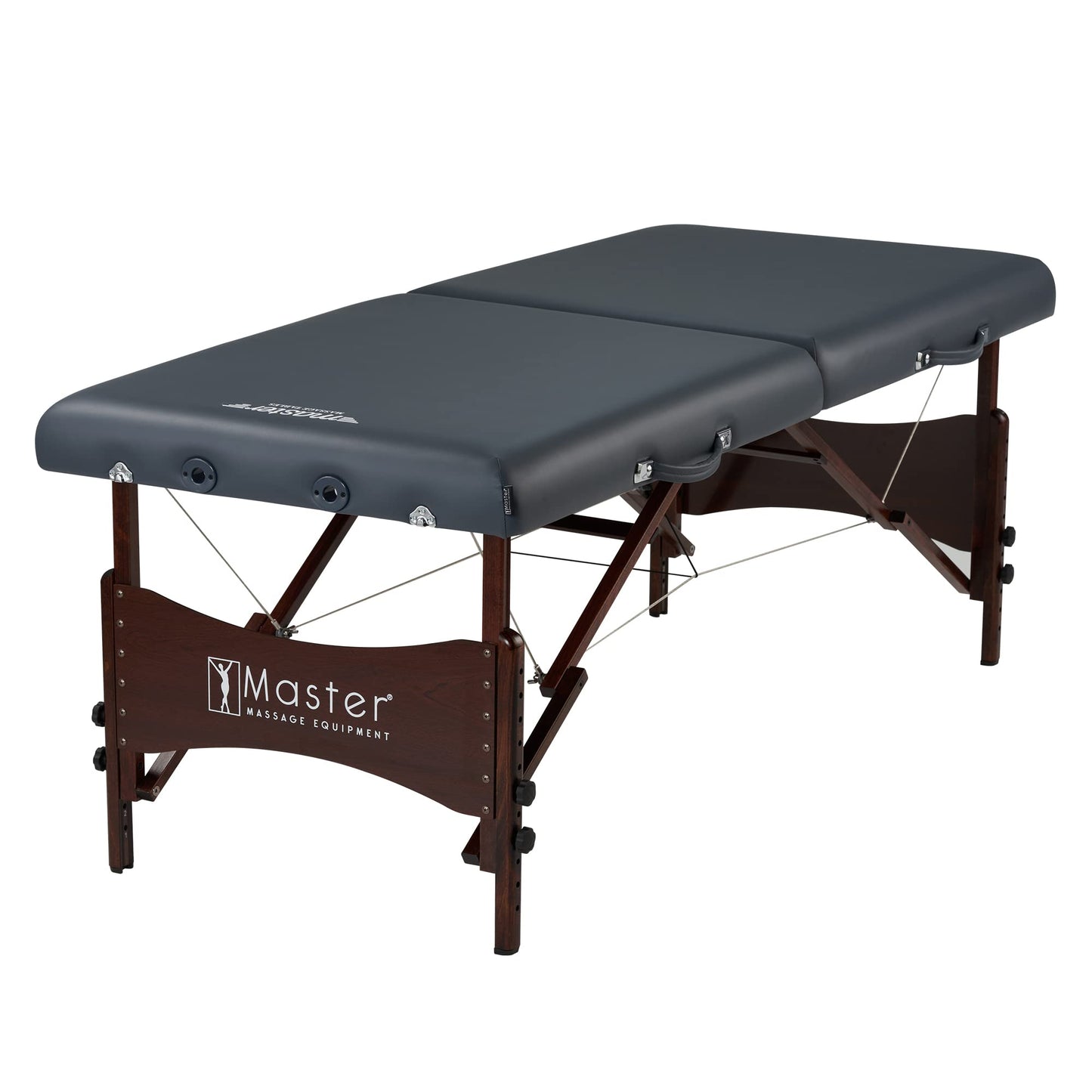 Master Massage Newport Portable Massage Table Package with Denser 2.5" Cushion, Walnut Stained Hardwood, Steel Support Cables, Pillows & Accessories, Royal Blue, 30"