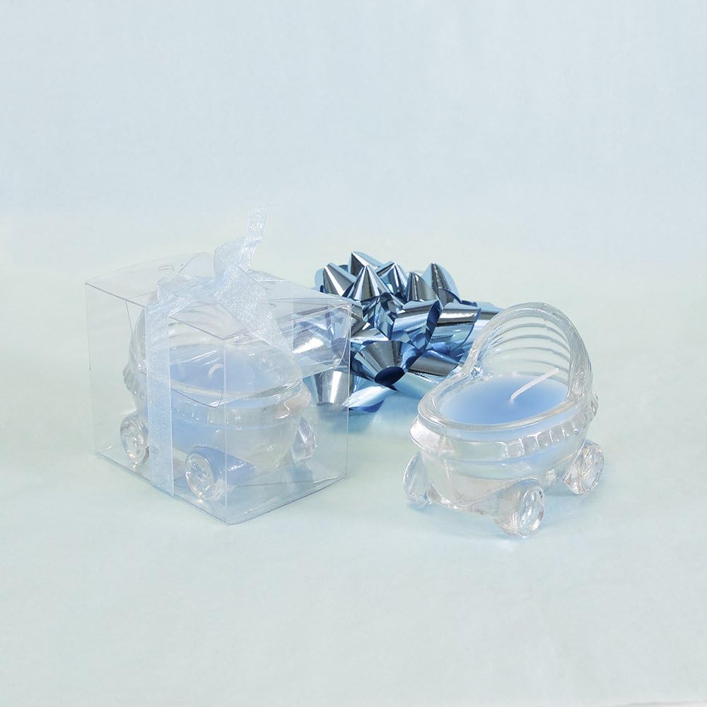 12 Lunaura pcs Scented Baby Powder Blue Glass Baby Carriage Container Candles, Palm Wax Candle, Baby Shower Gifts