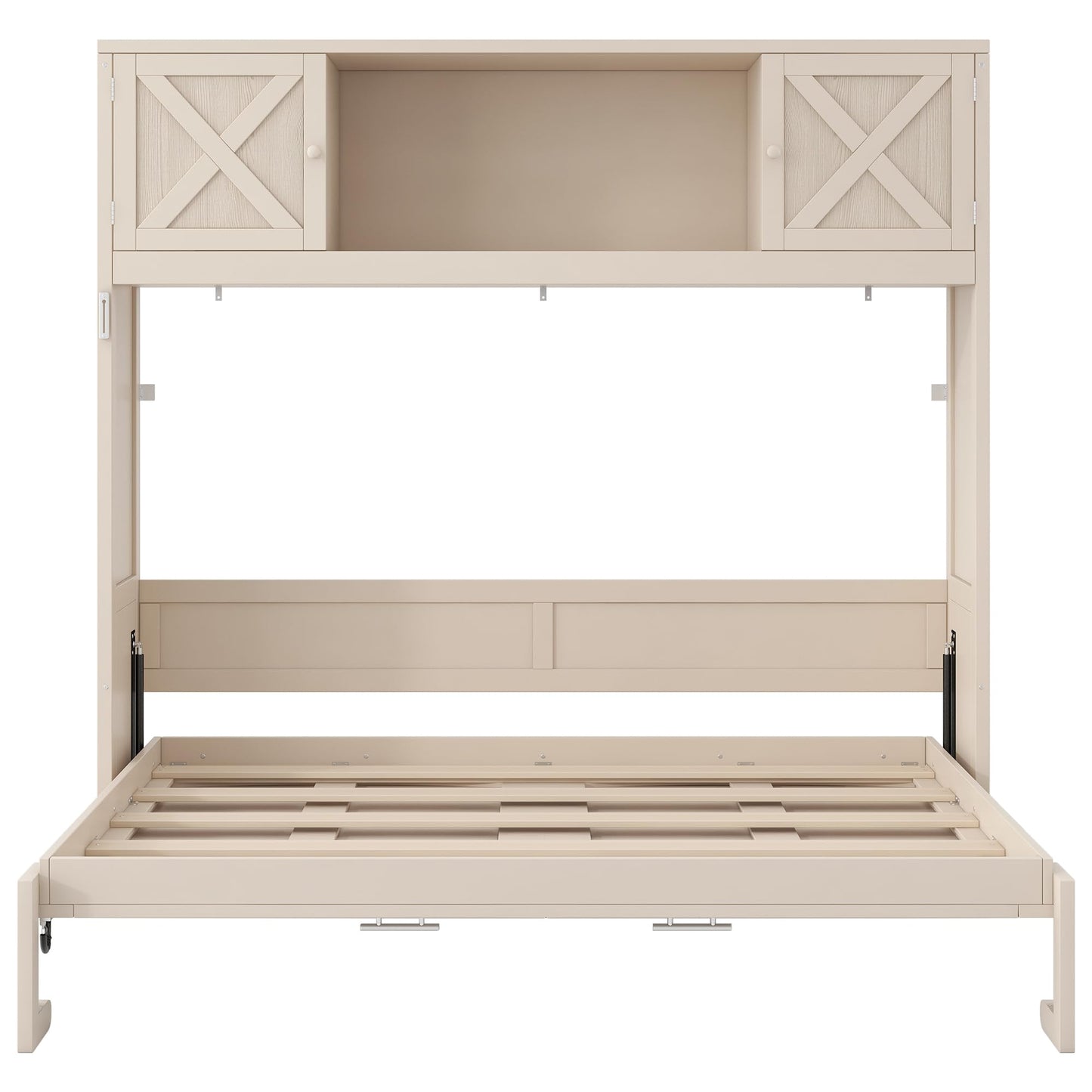 Ball & Cast Full Size Murphy Bed with Storage Cabinet,Wood Hideaway Beds,Folded Wall Bedframe for Bedroom,Guestroom,Space Saving,White