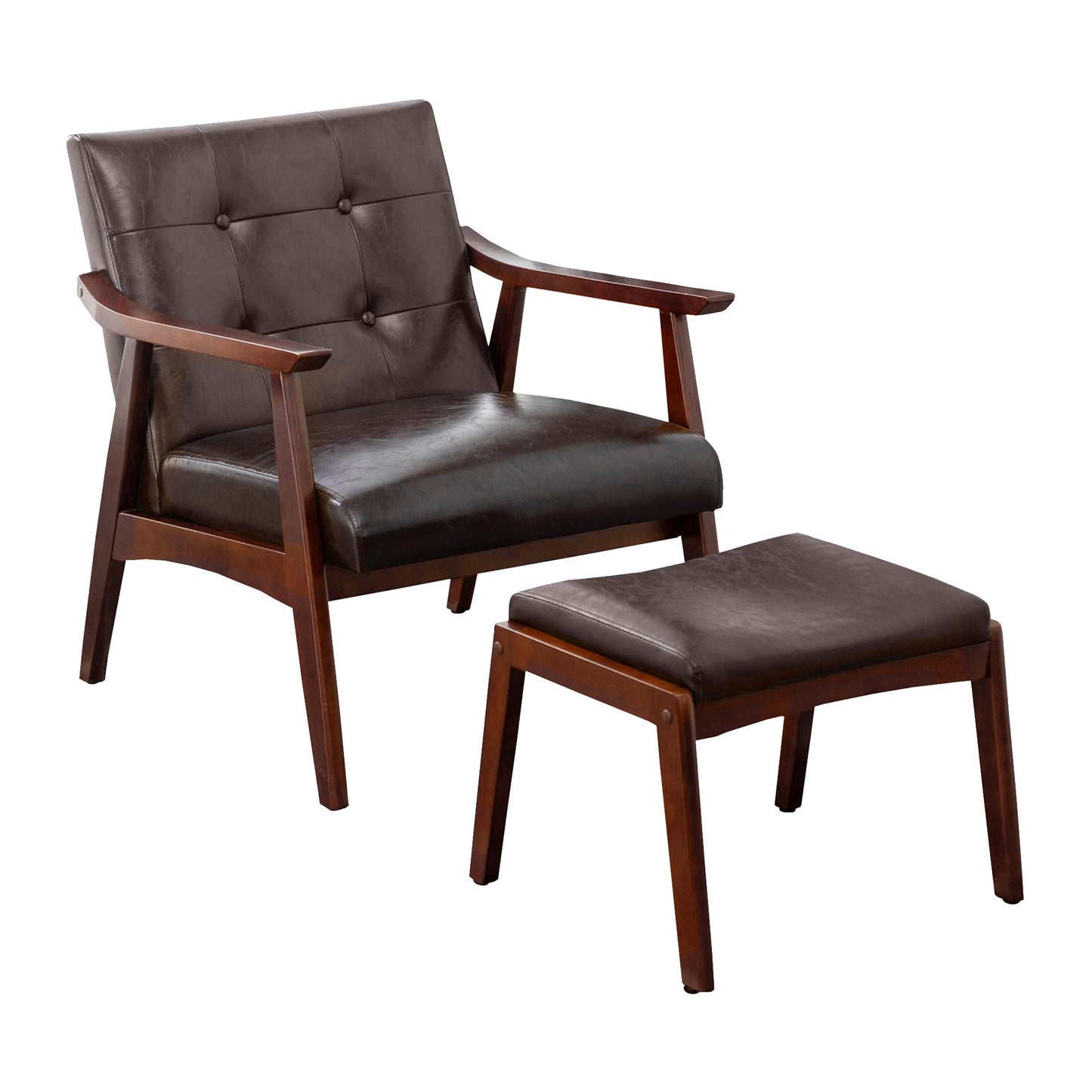 Convenience Concepts Take a Seat Natalie Accent Armchair and Ottoman Set 27.5" - Mid-Century Modern Lounge Chair with Foot Stool Set for Living Room, Bedroom, Espresso Faux Leather