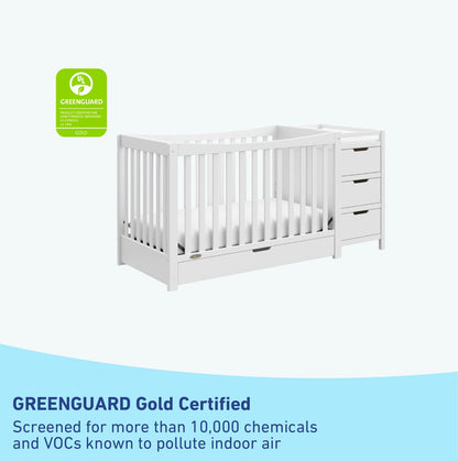 Graco Remi 4-in-1 Convertible Crib & Changer – GREENGUARD Gold Certified, Fits Standard Crib Mattress, Converts to Toddler Bed and Full Bed, 4 Adjustable Mattress Heights (White)