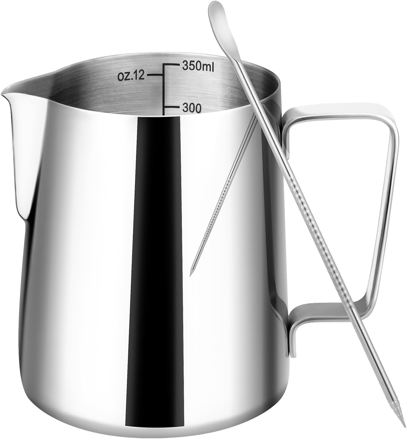 12oz Milk Frothing Pitcher - 304 Stainless Steel Milk Frother Cup with Clear Scale for Barista Accessories