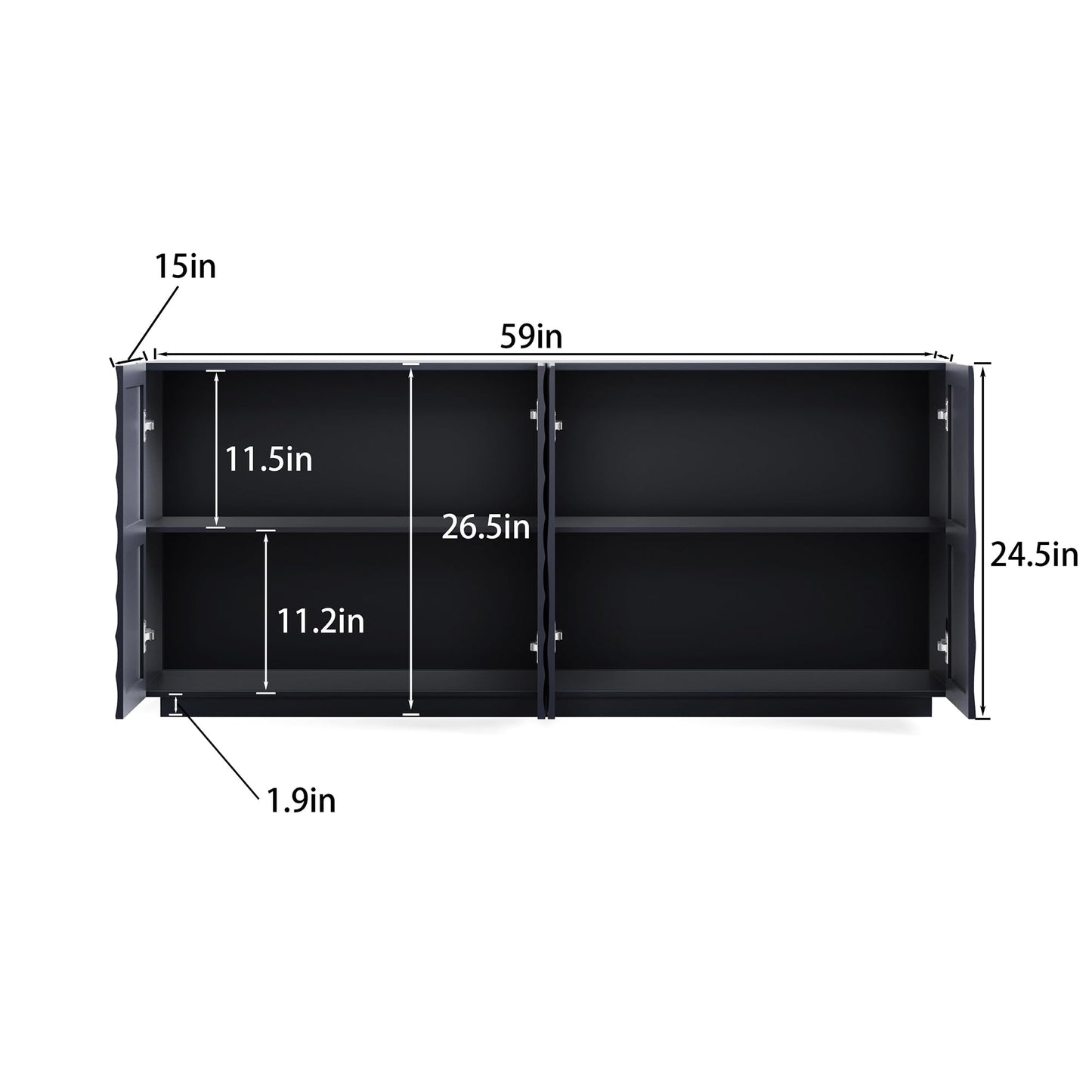 GDFStudio 59" Modern Buffet Sideboard Cabinet, Artistic 3D Texture Storage Cabinet with 4 Doors, Freestanding Credenza Buffet for Living Room Dining Room Kitchen Large Countertop Coffee Bar, Navy Blue
