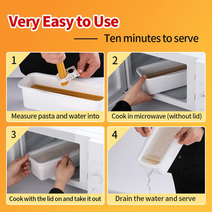 MUXIUNT Microwave Pasta Spaghetti Cooker Pot with Strainer Lid,Pasta Cooker in Microwave with Water Level and Spaghetti Portion Measuring Device,Dormitory Office Apartment Kitchen Essentials