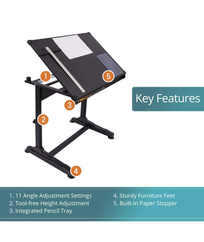 Stand Up Desk Store Adjustable Height and Angle Drafting Table Drawing Desk with Large Surface (Black Frame/Black Top, 40" W X 26" D)
