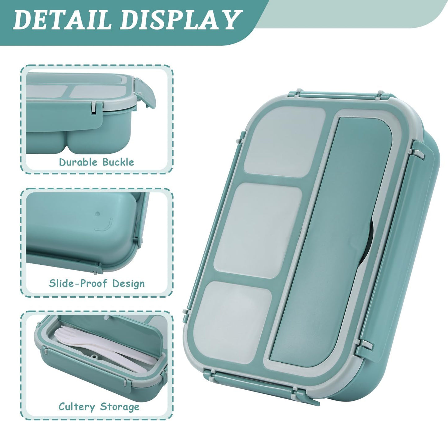 Bento Box Adult Lunch Box, 1200 ML Food Storage Container with 4 Compartments, Leak-Proof and Dishwasher Safe