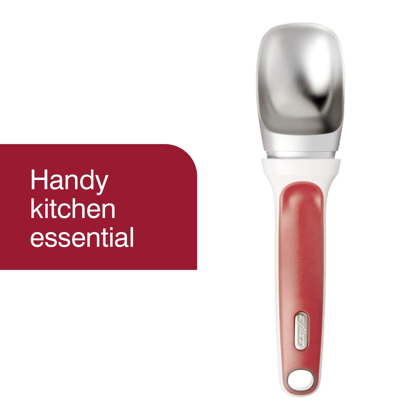 Zyliss Right Scoop Ice Cream Scoop - Ergonomic, Dishwasher-Safe Ice Cream Scooper Perfect for Gelato, Sorbet, Frozen Yogurt & More - Red