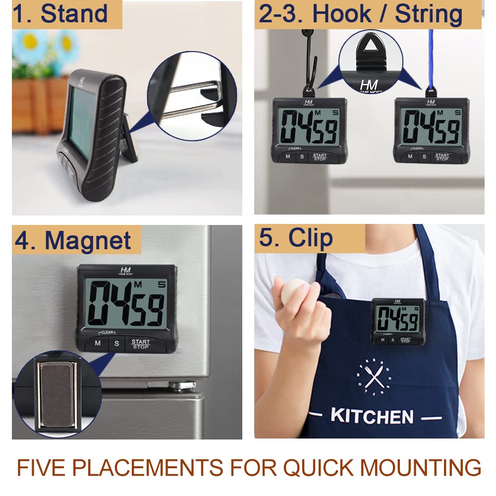 HOME MOST 2-Pack Large Display Kitchen Timer - 3" Digital Timer Magnetic Back Loud Alarm - Black Cooking Timers for Kitchen Teachers Students Games Meetings - Sports Timers for Workouts Exercise