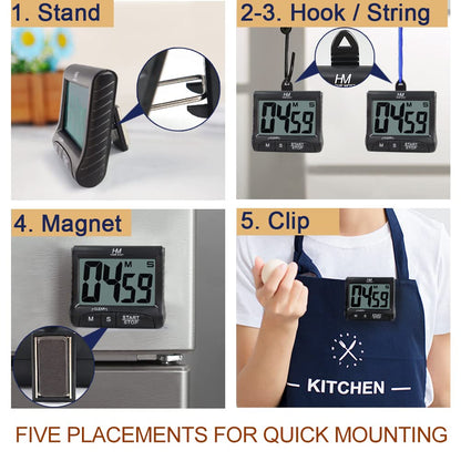 HOME MOST 2-Pack Large Display Kitchen Timer - 3" Digital Timer Magnetic Back Loud Alarm - Black Cooking Timers for Kitchen Teachers Students Games Meetings - Sports Timers for Workouts Exercise