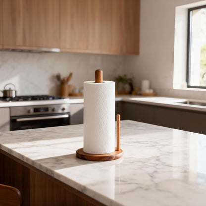 E-ROOM TREND Acacia Wood Paper Towel Holder Countertop, Wooden Paper Towel Holder Thicken Base for Kitchen, Easy to Assemble, Sturdy, Durable, Natural Wood Color