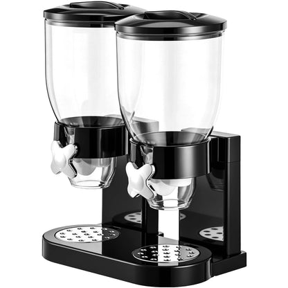 Dual-Control Dry Food Dispenser, 2 Pack 2L/67oz Cereal Dispenser Countertop, Cereal Containers Storage Airtight, Rotating Black Plastic Dry Food Dispenser, Candy Dispenser for Cereal, Coffee Beans