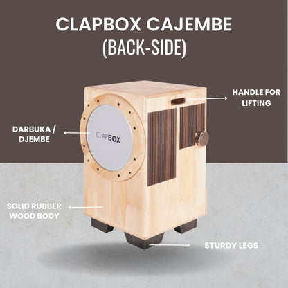 Clapbox Cajon Drum Birch Wood (Full Size) - NOT MADE IN CHINA - 3-in-1 - Cajon + Bongo + Darbuka | Most Popular Percussion Brand Online (Natural, Cajembe)