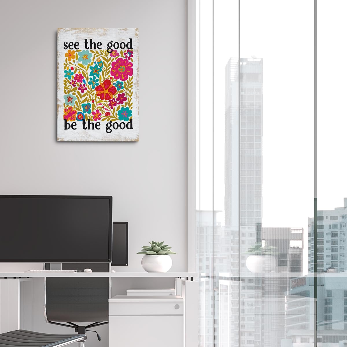 Inspirational Quotes Boho Retro Flower Canvas Wall Art Wall Decor, Mental Health Positive Framed Prints Poster Artwork for Home Office Farmhouse Bedroom Boys Girls Room,11.4x15IN, Ready to Hang