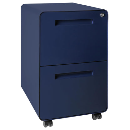 Laura Davidson Furniture Stockpile 2 Drawer Mobile File Cabinet with Lock - Under Desk Metal Filing Cabinet, Legal/Letter File Folders, Wheels and Stationary Feet, Pre-Assembled, Navy Blue