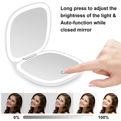 deweisn Compact Mirror, Lighted Travel Makeup Mirror with 1X/10X Magnifying Double Sided Dimmable Portable Pocket Mirror for Handbag, USB Charging(Black)