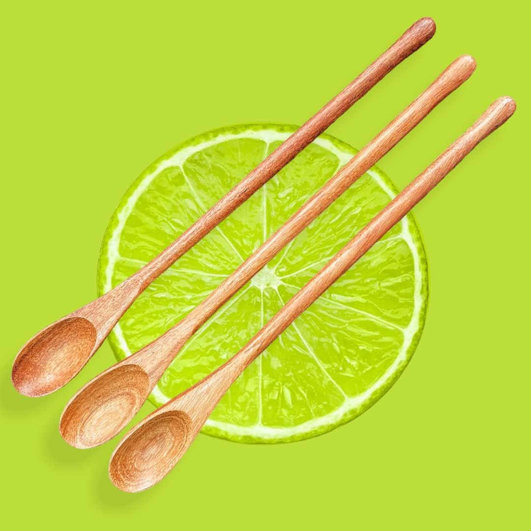 Rose Wood 8.5" Long Handle Coffee Tea Stirrer Mixing Spoons, Set of 6