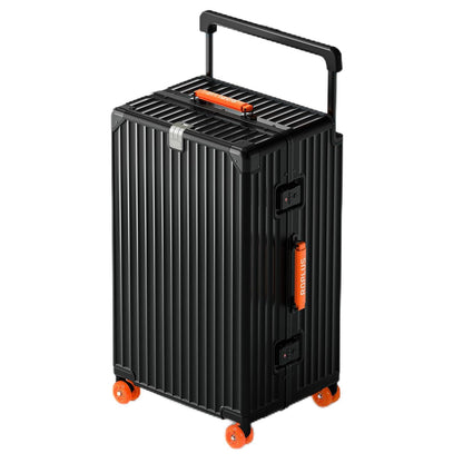 ROPLUS Aluminium Frame Checked- In Luggage with Smooth Jelly Wheels, Hardside Zipperless Rolling Suitcase with TSA Lock (BlackOrange, 28-Inch)