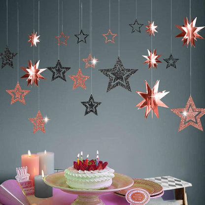 Decor365 Glitter Black Rose Gold Star Garland Twinkle Little Star Party Decoration Hanging Decor Backdrop Banner