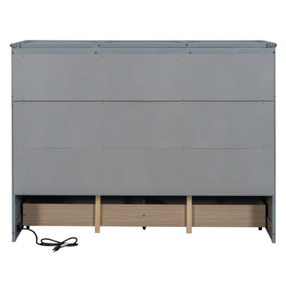 Bellemave Queen Murphy Bed Cabinet Bed, Solid Bed with Storage Drawer, Queen Size Bed with USB Ports, Chest Wall Murphy Bed with Drawer (Gray, Queen)