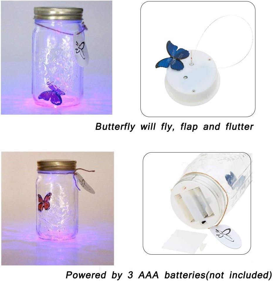 Glass Animated Butterfly in a Jar with LED Light - Gift Decoration (Blue)