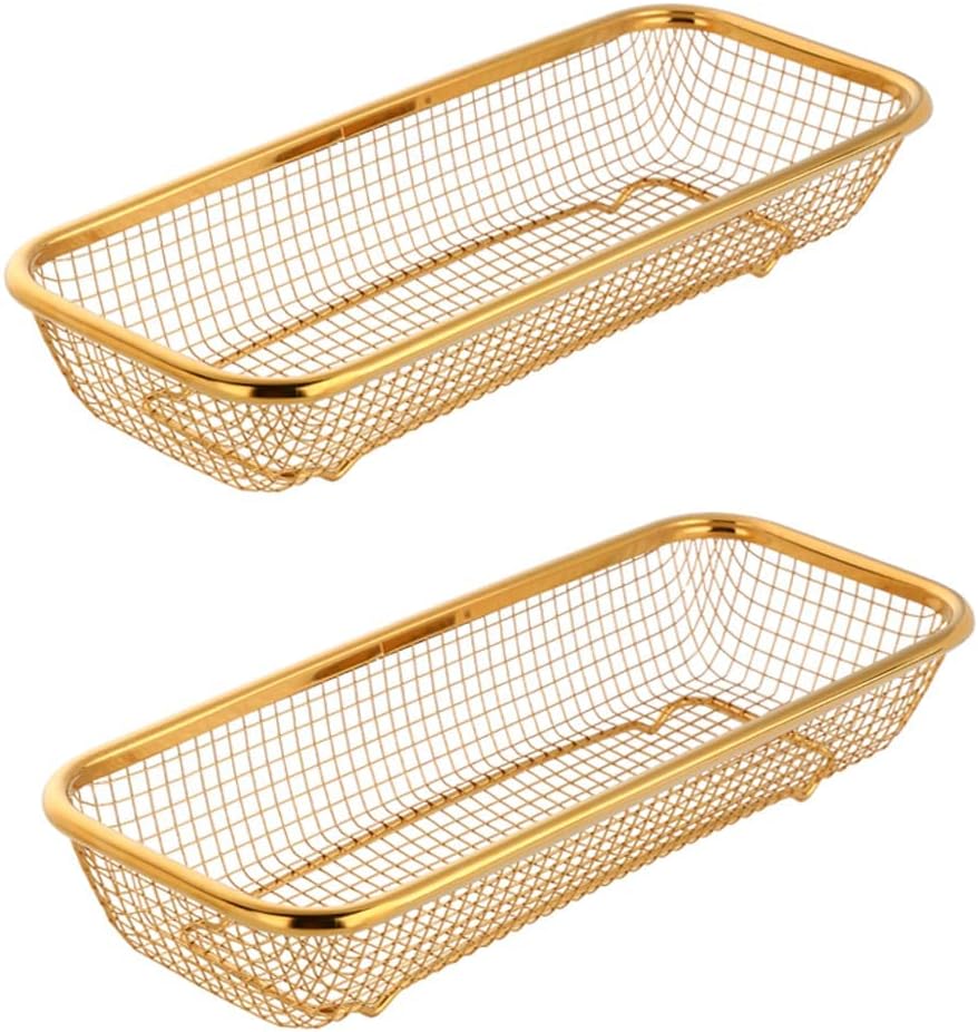 Kitchen Drawer Organizer, BuyGo Stainless Steel Storage Container, Gold Metal Cabinet Storage Basket, Pack of 2