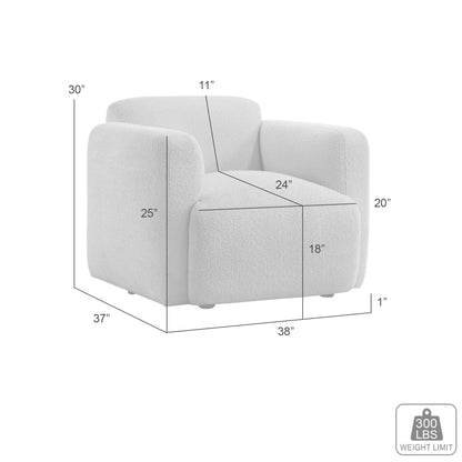 Sierra Modern Ivory White in Boucle Fabric Accent Chair with Rounded Arms for condo or Small Apartment