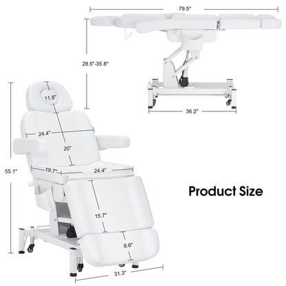 BarberPub Fully Electric Beauty Bed, 3-Motor Salon Spa Chair with Foot-Controlled Wheels, Adjustable Height, Backrest & Leg Rest – PVC Leather, Professional Facial & Treatment Table 2754 (White)
