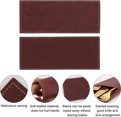 Leather Cutlery Sleeve Utensil Holders, 2 Pcs (Red brown/Wine red) for Knife and Fork Silverware, Mother's Day Decor