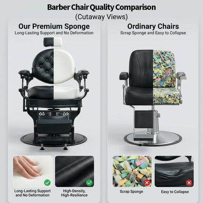Grace&Grace Barber Salon Chair for Barbershop,Heavy Duty Recline Salon Chair for Hair Beauty Stylist Tattoo Home Barber (Black, Round Seat)
