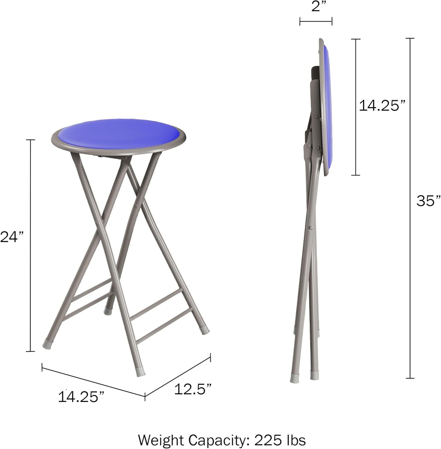 Lavish Home Folding Stool - Backless 24-Inch Stool with 225lb Capacity for Kitchen or Rec Room (Blue)