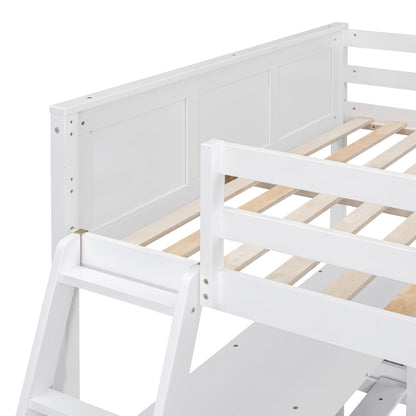 Full Over Full Bunk Beds with Desk, Wood Full Loft Bed Frame with Desk and A Stand-Alone Bed, L-Shaped Bunk Bed for Kids, Teens, Adults (Bottom Bed Can Be Moved, White)
