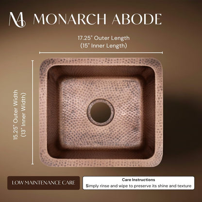 Monarch Abode Kitchen & Bar Sink – 17-inch Highball Dual Mount Drop in Kitchen Sink, Hand Hammered Pure Copper Sinks, Drop in Bar Sinks or Undermount, Deep Single Rectangular Bowl